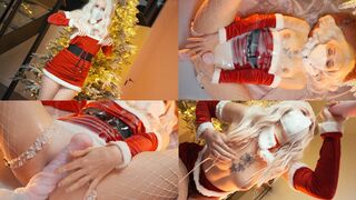 CreamySpot squirts with a sex machine after decorating a Christmas tree