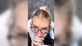 Dani Day Outdoor Blowjob And Takes Cum On Eyeglasses