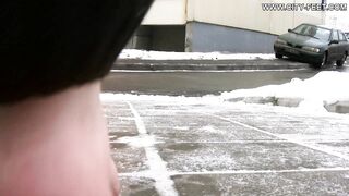 Lena - Barefoot city walk in snow (sfw)