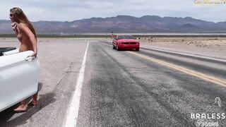 Bralessforever / Bitchinbubba - Rocky & Angel Nude on Road White BMW Convertible HD